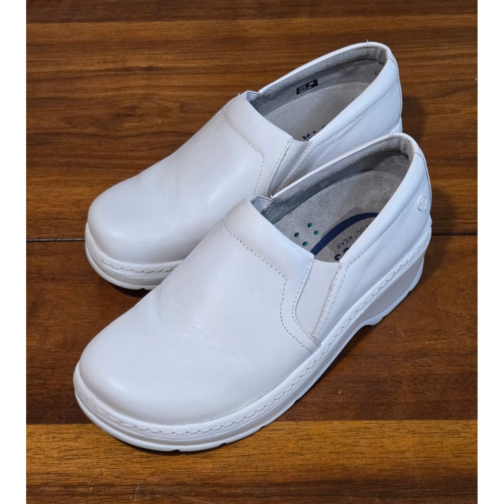 Klogs Naples White Leather‎ Slip On Nursing Clogs Shoes Womens Size 9M Maxum Out